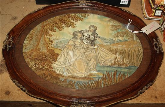 Regency silkwork picture, Moses in the Bulrushes, inscribed verso Mary Ann Wilson, worked at Brampton School in the Year 1800...